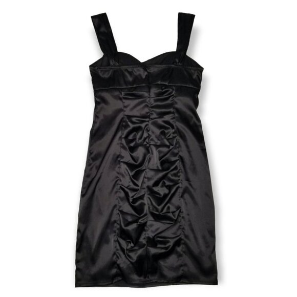 Vintage Ruby Rox Black Satin Bodycon Mini Dress With Ruched Center Goth Witch - Picture 7 of 10